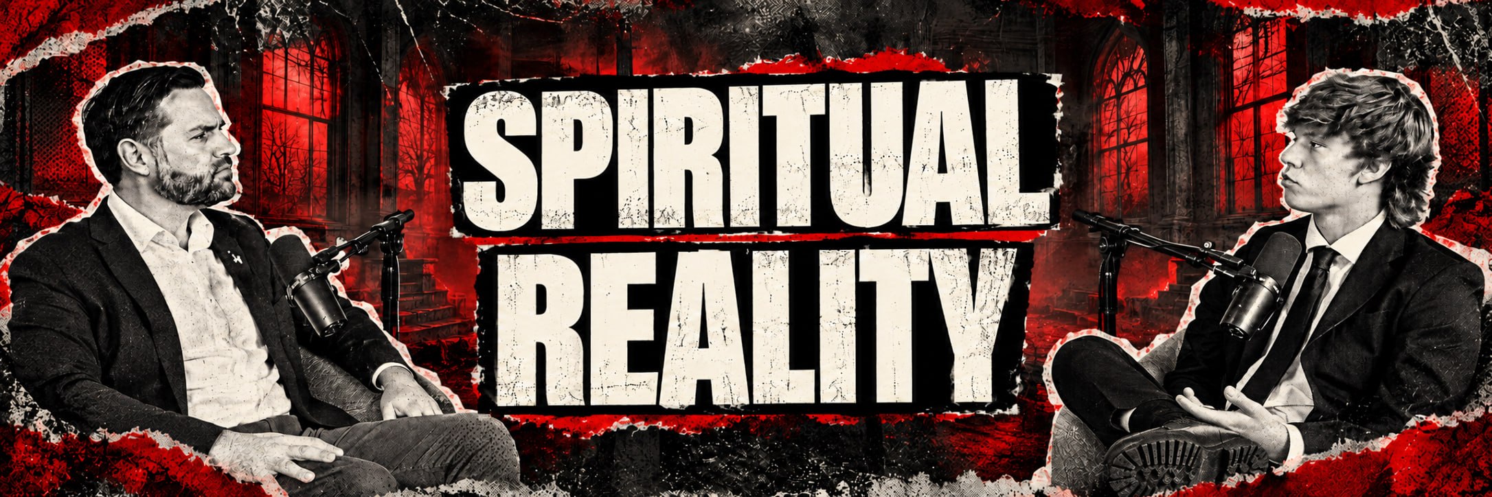 Spirtual Reality podcast cover, with JD Vance on the left and Bryce Crawford on the right.